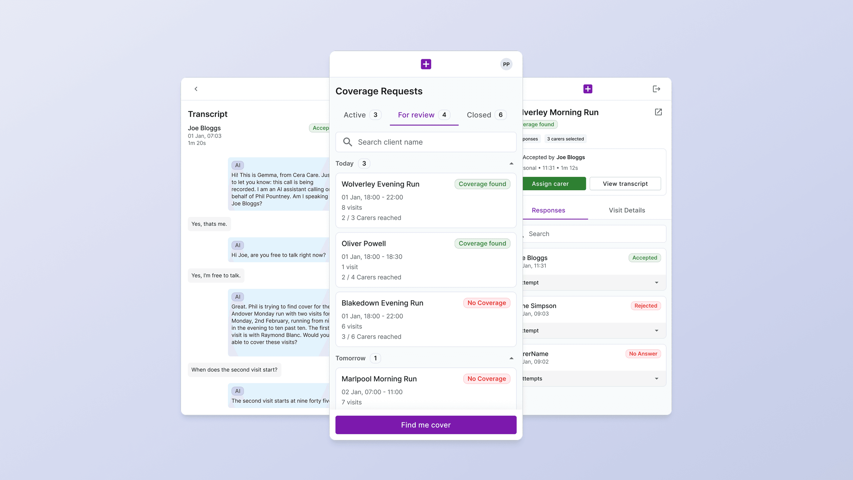 AI calling agent dashboard at Cera Care